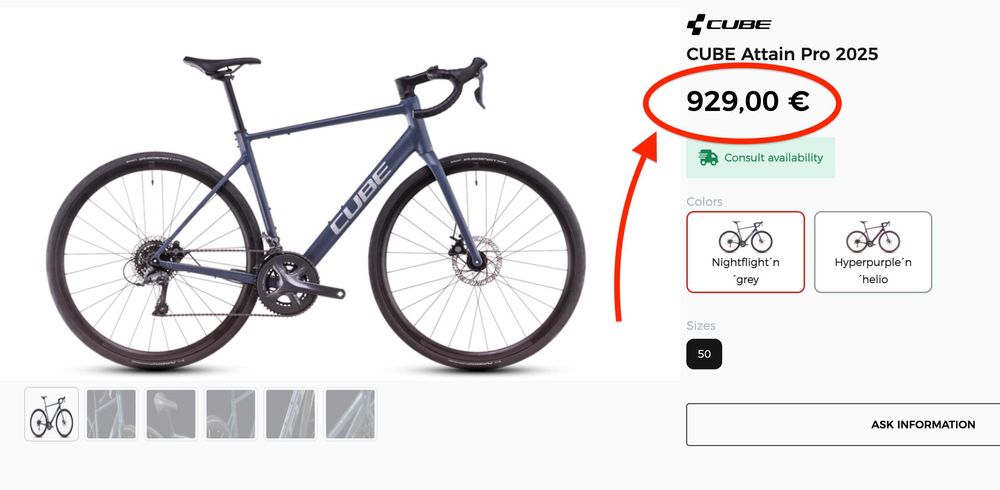 2025 Cube Attain Pro на осях\промах\Shimano Claris\вилка КАРБОН\499$