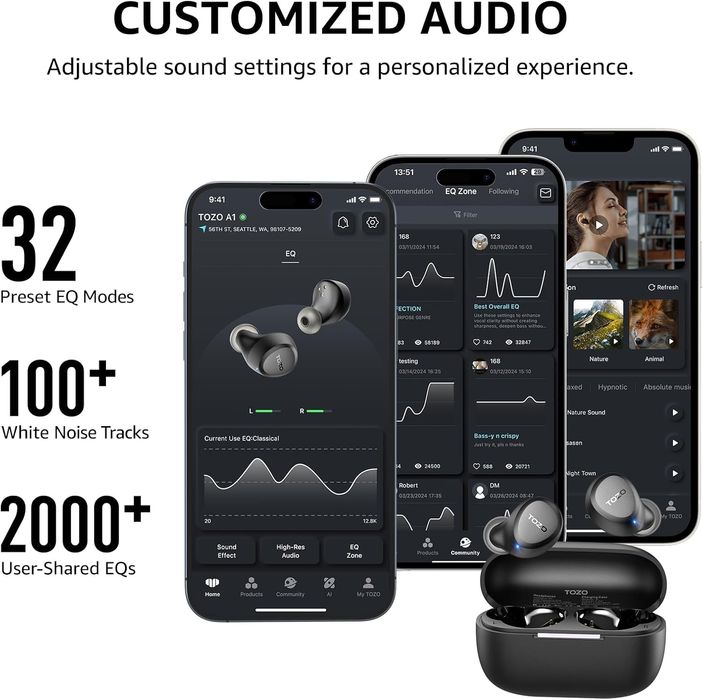 Навушники TOZO A1 Wireless Earbuds Bluetooth 5.3 (Black)
