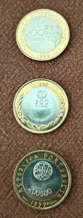 3 moedas de 200 escudos bimetálicas comemorativas