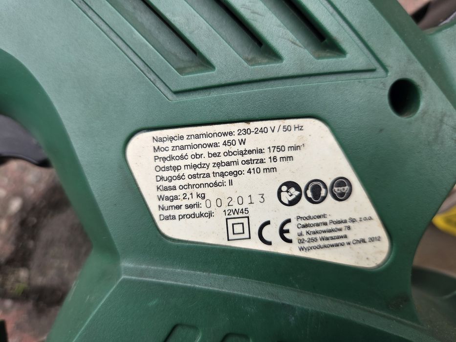 Elektryczne nożyce do żywopłotu 450W sprawne + osłona