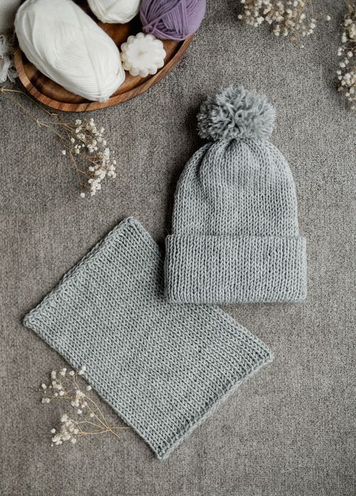 Czapka dziecięca komin zestaw merino 100%