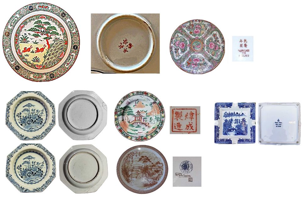 6 Pratos e 1 Cinzeiro Decorativos em Porcelana da China – XVIII-XIX-XX
