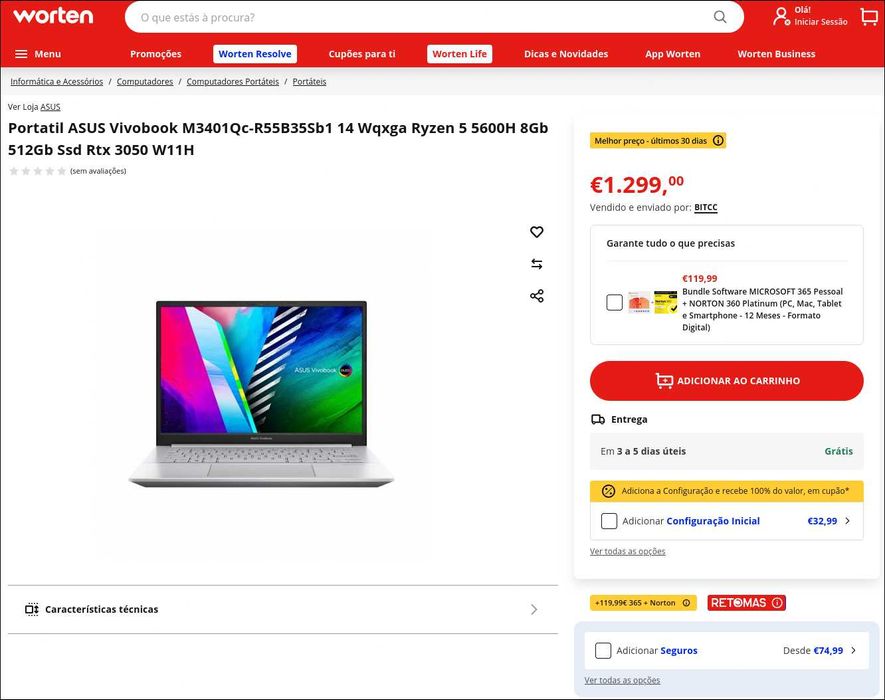 ASUS vivobook 14 QHD+ | Ryzen 7 5800H | RTX 3050 | 8GB RAM | 512GB SSD