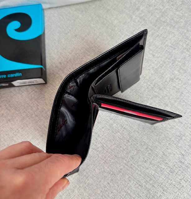 Portfel męski czarny z naturalnej skóry Pierre Cardin nowy na prezent