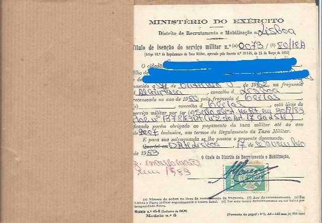 MILITÁRIA - Titulo de Isenção do Serviço Militar