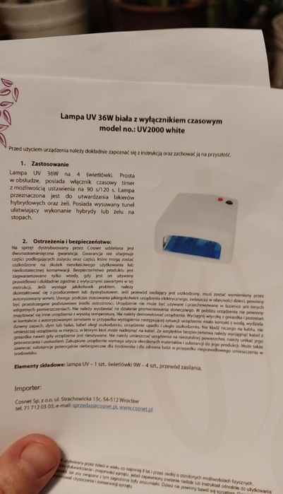 Nowa lampa UV biała z wyłącznikiem czasowym