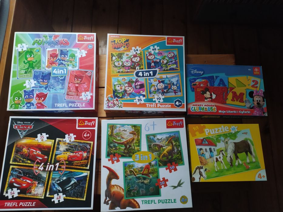 Puzzle 4+  cars, dinozaury, piżamersi, top wings