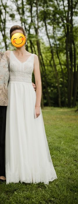 Suknia ślubna boho koronką haft 36/38