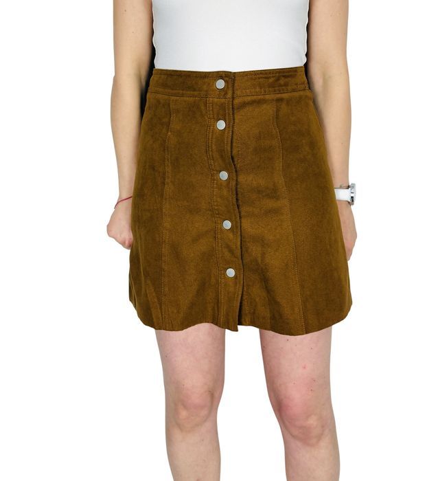 Karmelowa zamszowa mini spódnica na guziki S 36 H&M