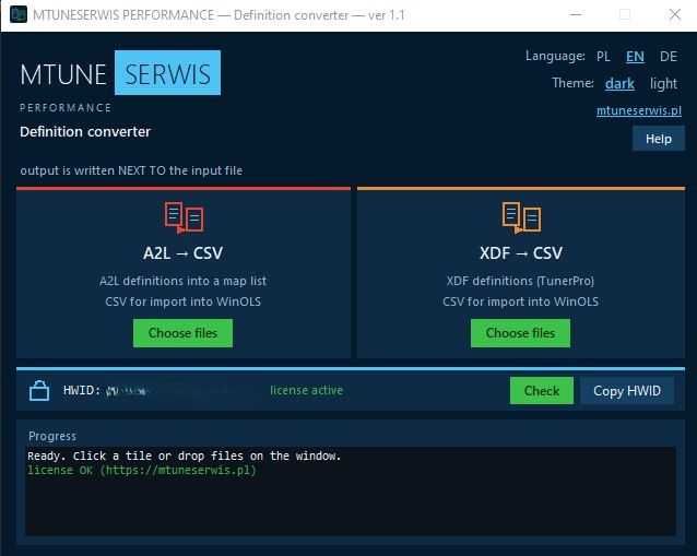 Konwerter definicji dla WinOLS - A2L/XDF > CSV