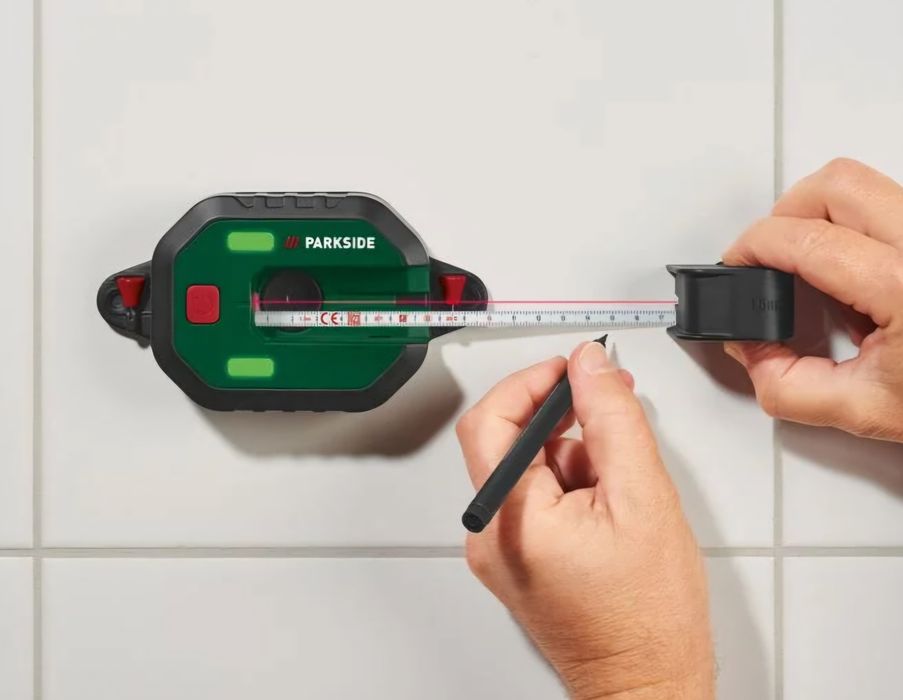 Nível de bolha a laser com fita métrica parkside