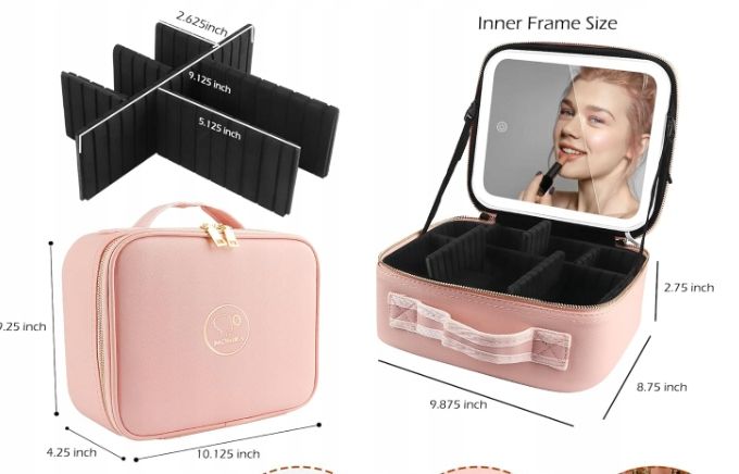 Walizka Na Kosmetyki Momira Z Lampką I Lusterkiem Organizer Zbite Lusterko