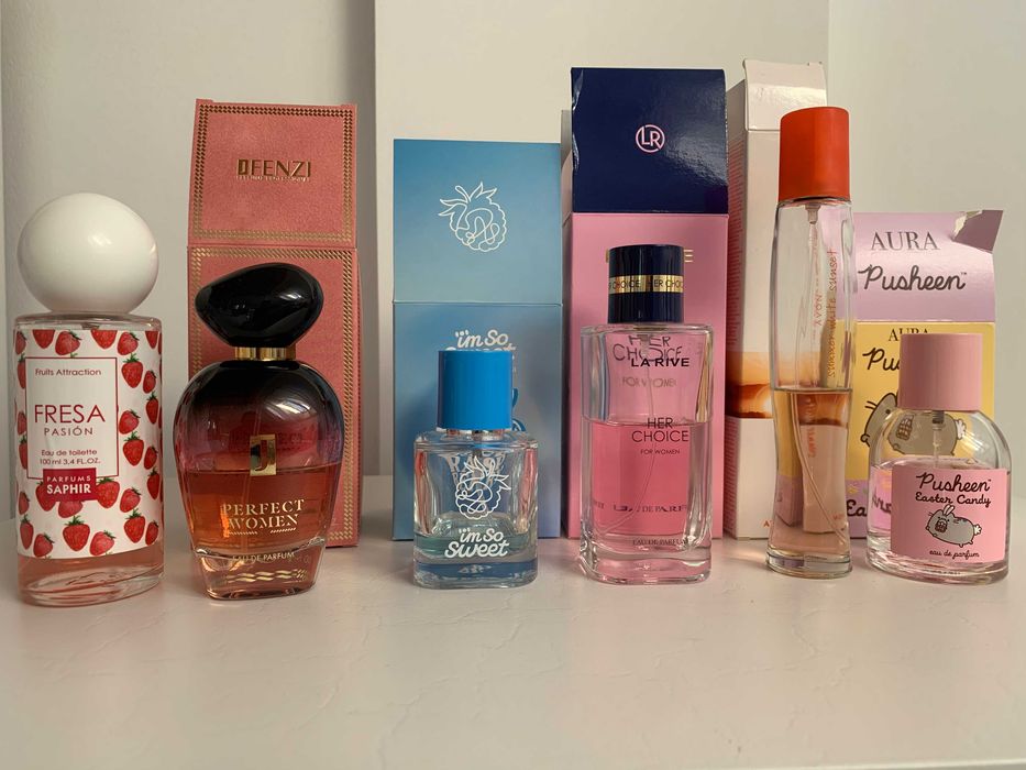 zestaw zapachów wody perfumowane toaletowe La Rive JFenzi Avon Pusheen