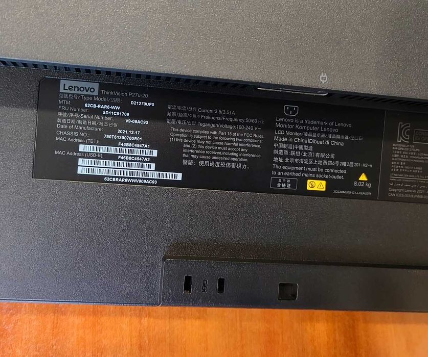 Професійний 4K монітор Lenovo ThinkVision P27u-20 27" IPS 10-bit HDR