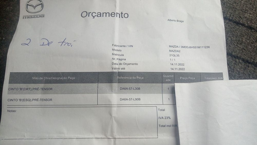 Pre tensor cinto direito Mazda 2