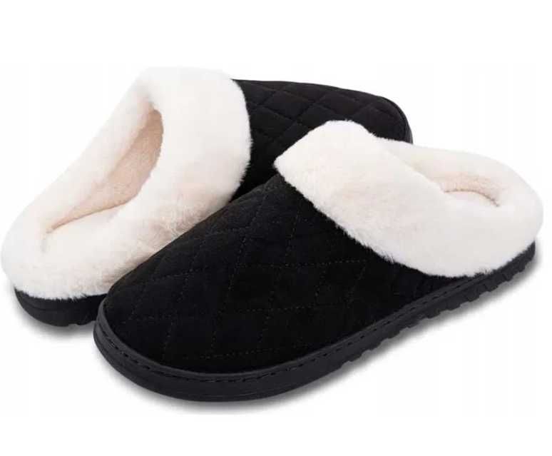 LeKuni Kapcie czarne z futerkiem