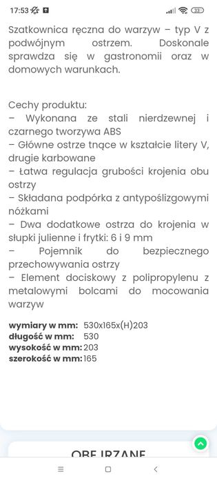 Profesjonalna gastronomiczna mandolina szatkownica do warzyw