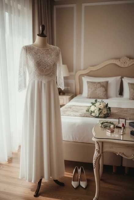 Suknia ślubna z koronkową górą