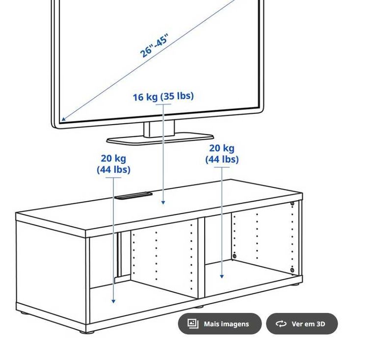 Móvel TV de arrumação Besta da IKEA, em cor branca, com dimensões de 120x40x38 cm