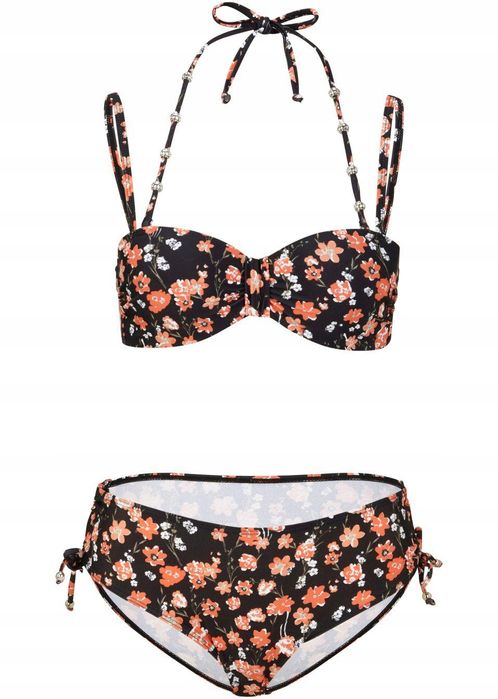 B.P.C bikini usztywniane czarne w kwiatki ^44(85D)