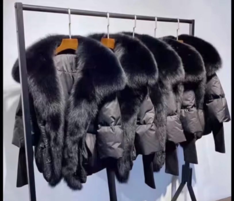 Пуховик куртка авто леди  натуральный пух мех  лиса песец чернобурка