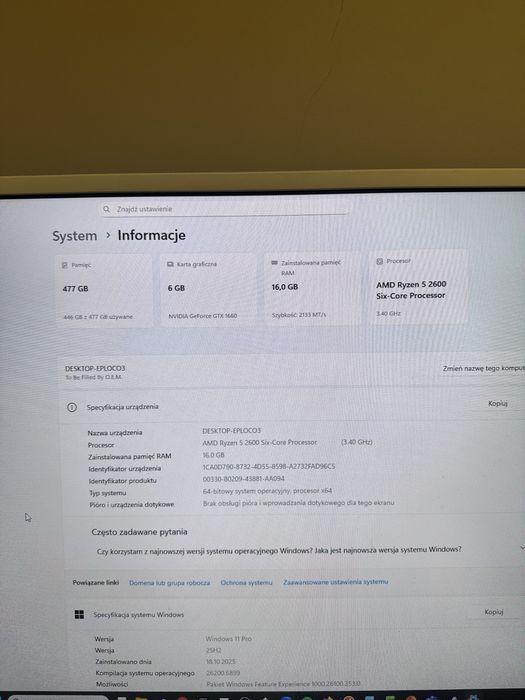 Komputer gamingowy [Ryzen 5 2600/GTX 1660 OC 6GB] + TV