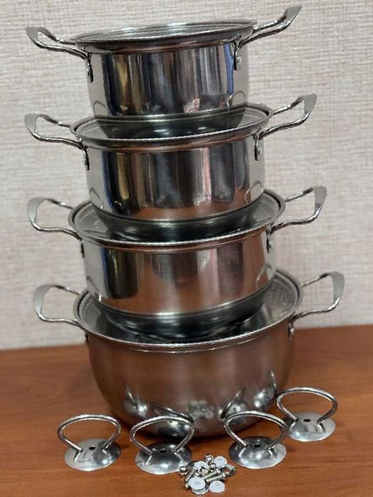 Кастрюли скрышками,нержавейка набор кастрюль.Каструлі ,кастрюлі, набір