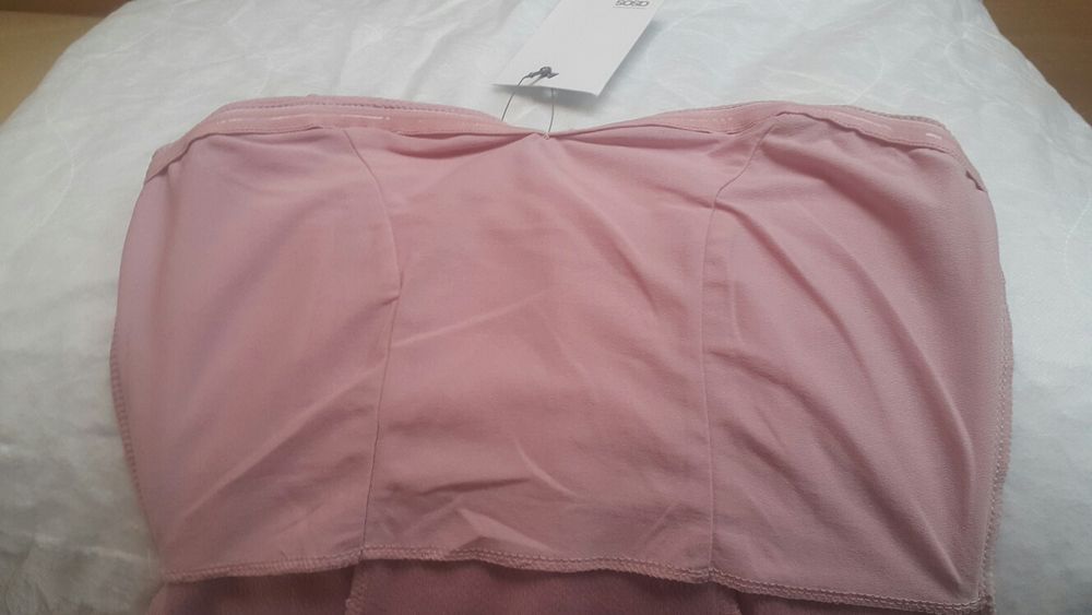 Nowa suknia asos maxi r.10 36/38 bez ramiączek brudny róż dopasowana