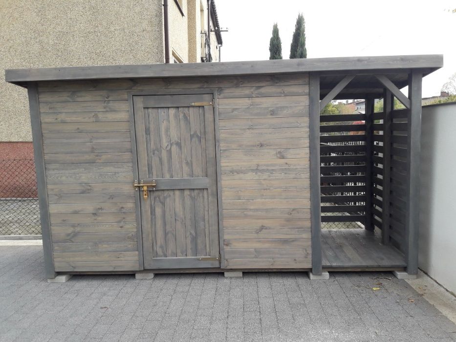 Domek narzędziowy z drewutnią 4 x 1,5m, solidna zabudowa ogrodowa