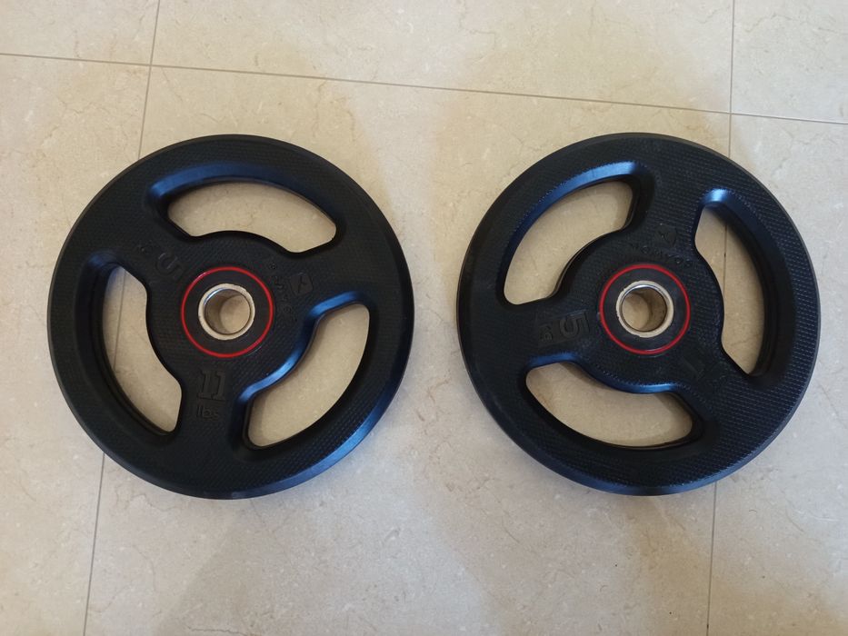 2 Discos musculação borracha 5 kg decathlon