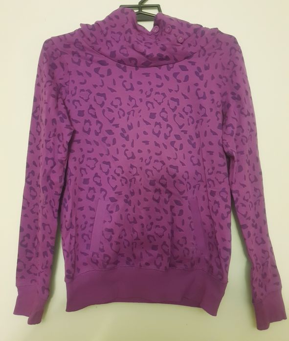 Bluza kangurka kaptur fioletowa panterka fiolet kołnierz komin 36S S/M