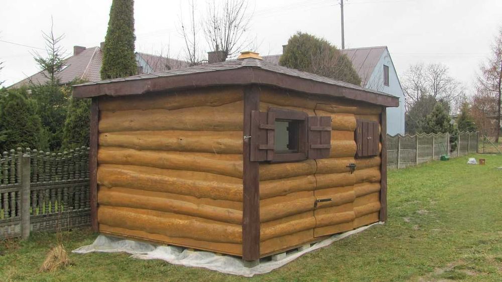 Domek narzędziowy drewniany z pół-bali o wym 325 x 210 cm