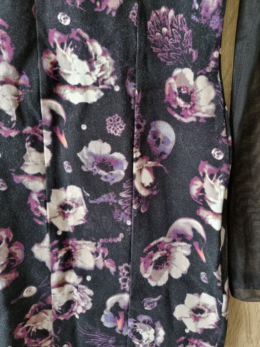 H&M 38 M Sukienka mini w kwiaty i czaszki castle party goth gothic