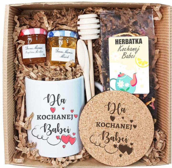 Prezent na dzień BABCI zestaw podarunkowy herbata + miód