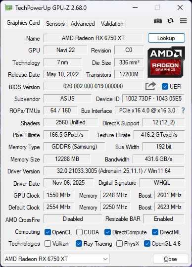 Asus Rog Strix RX 6750XT 12Gb