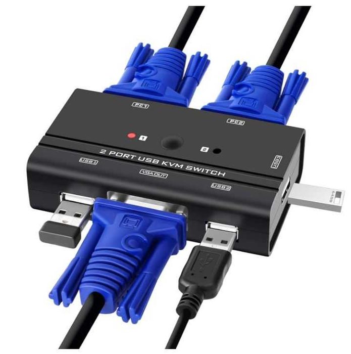 Przełącznik USB VGA KVM  z dwoma portamiTCNEWCL + kable