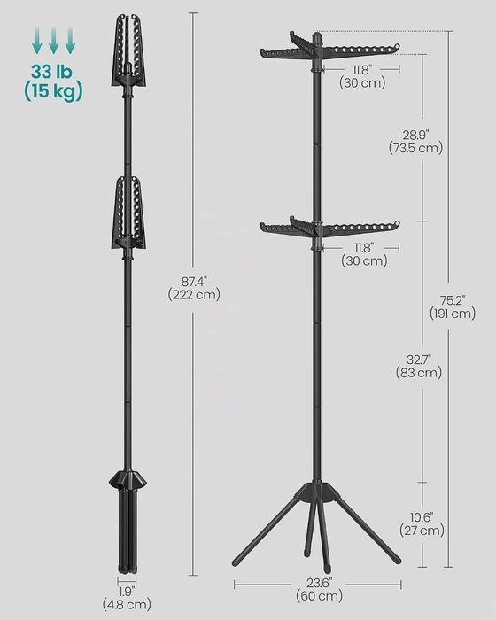 Nowa suszarka do ubrań / obrotowa / składana / 222cm / SONGMICS / W1046!