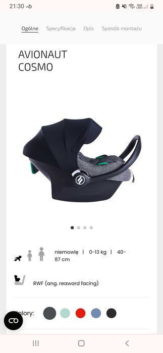 Fotelik samochodowy łupina avionaut cosmo