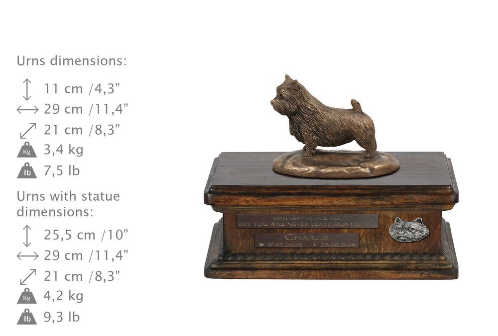 Norwich Terrier drewniana urna niska z podobizną Art-Dog