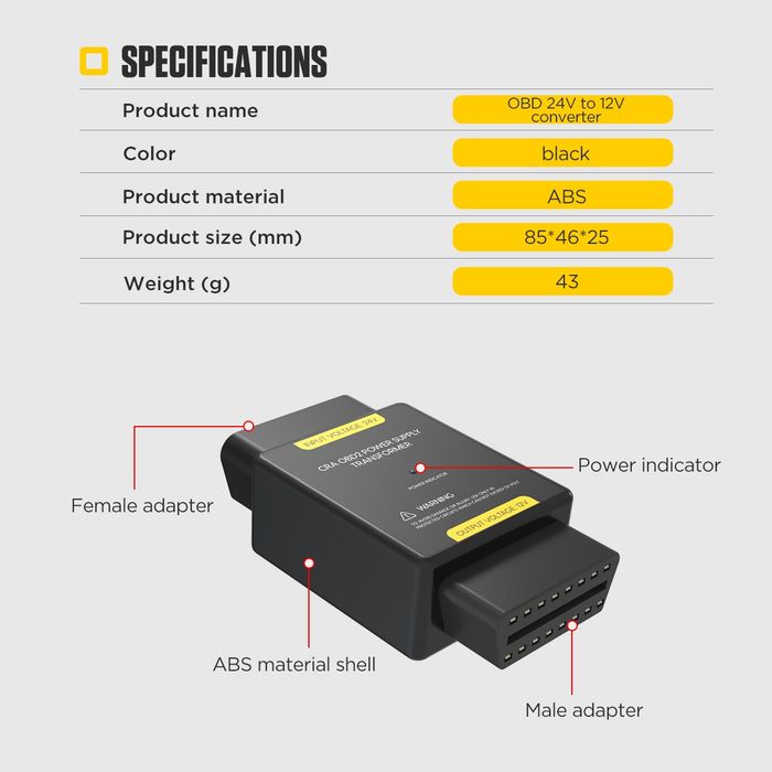 Перехідник 24-12V, OBD 2 роз'єма  Break Out Box, Kawish, для авто