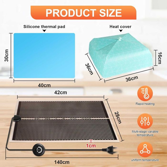 28 × 42 cm, Tapete aquecedor de resina com temporizador de 20 W,