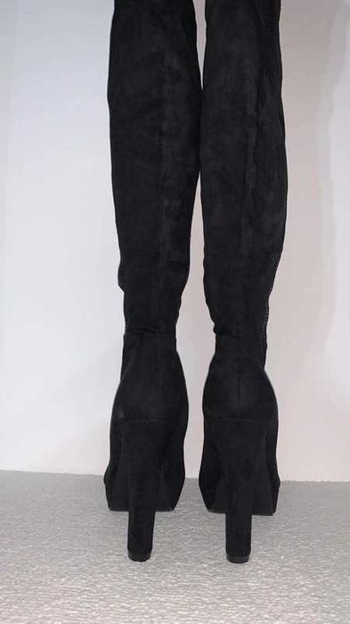 sexy czarne kozaki platforma diamenciki cyrkonie 38