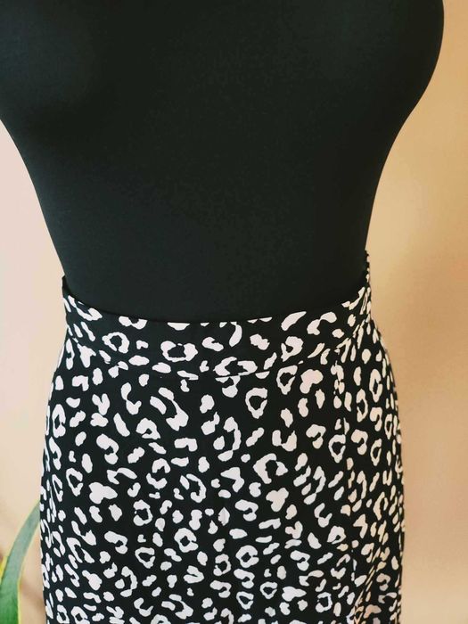 Czarna spódnica midi w białą panterkę, Shein, L/40