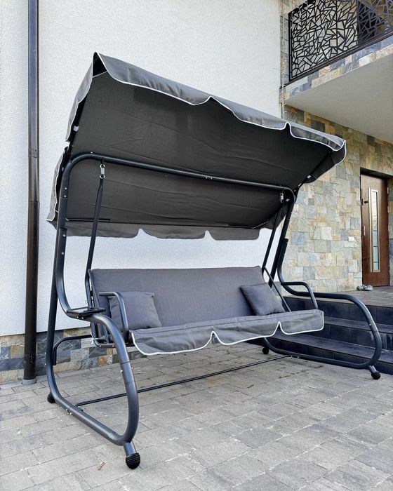 Садова гойдалка розкладна 3-х місна до 270кг Качеля з нахилом дашка
