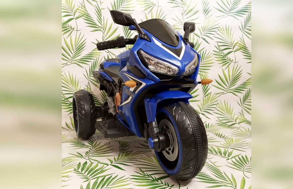 На акумуляторі дитячий електромотоцикл Spoko синій трицикл фари, муз