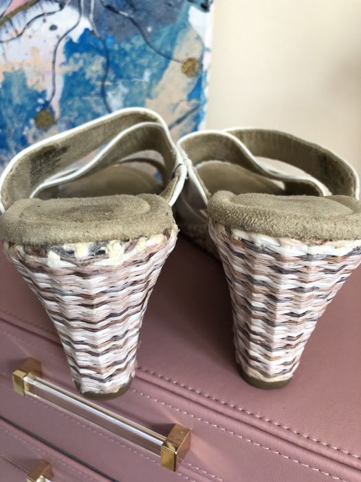 Klapki espadryle Rockport  39 ecru skóra naturalna , koturna ,nowe