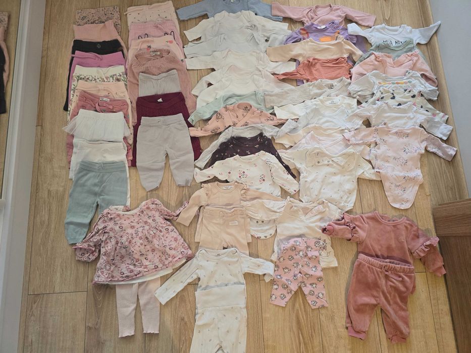 PAKA ubranek rozmiar 62 (155 SZTUK). Pajacyki, body, spodnie, sukienki, bluzki komplety