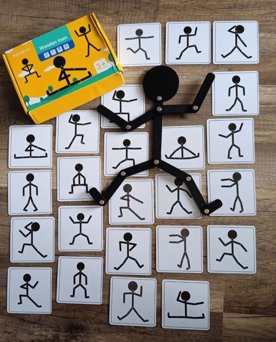 Układanka lewopółkulowa montessori drewniany ludzik z kartami