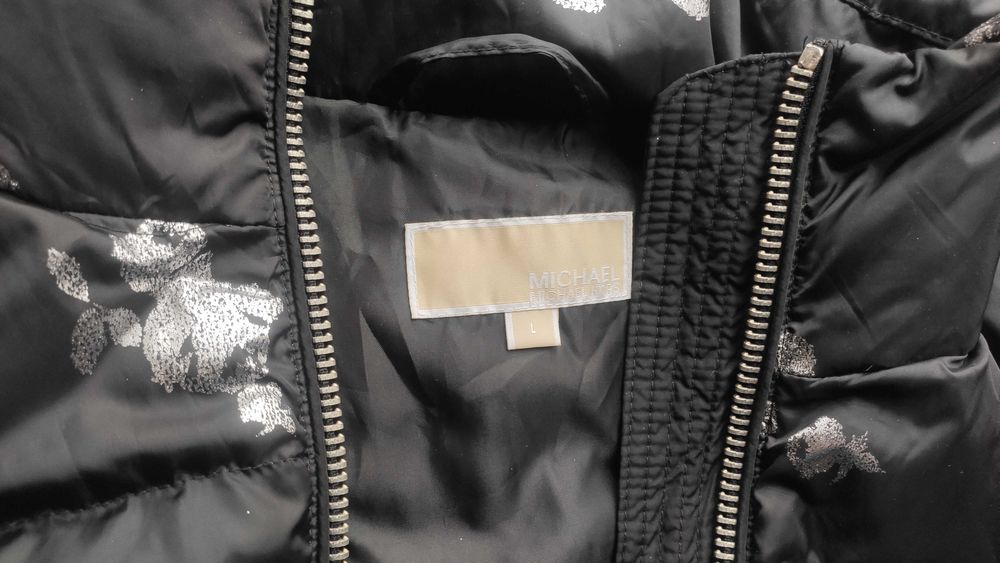 Michael Kors Czarna Puchowa Kurtka nadruk L