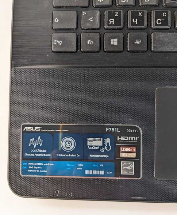 ноутбук 17.3" Asus F751L Intel Core i5 5200/DDR3 12Gb/HDD 1Tb/GF 920 2Gb